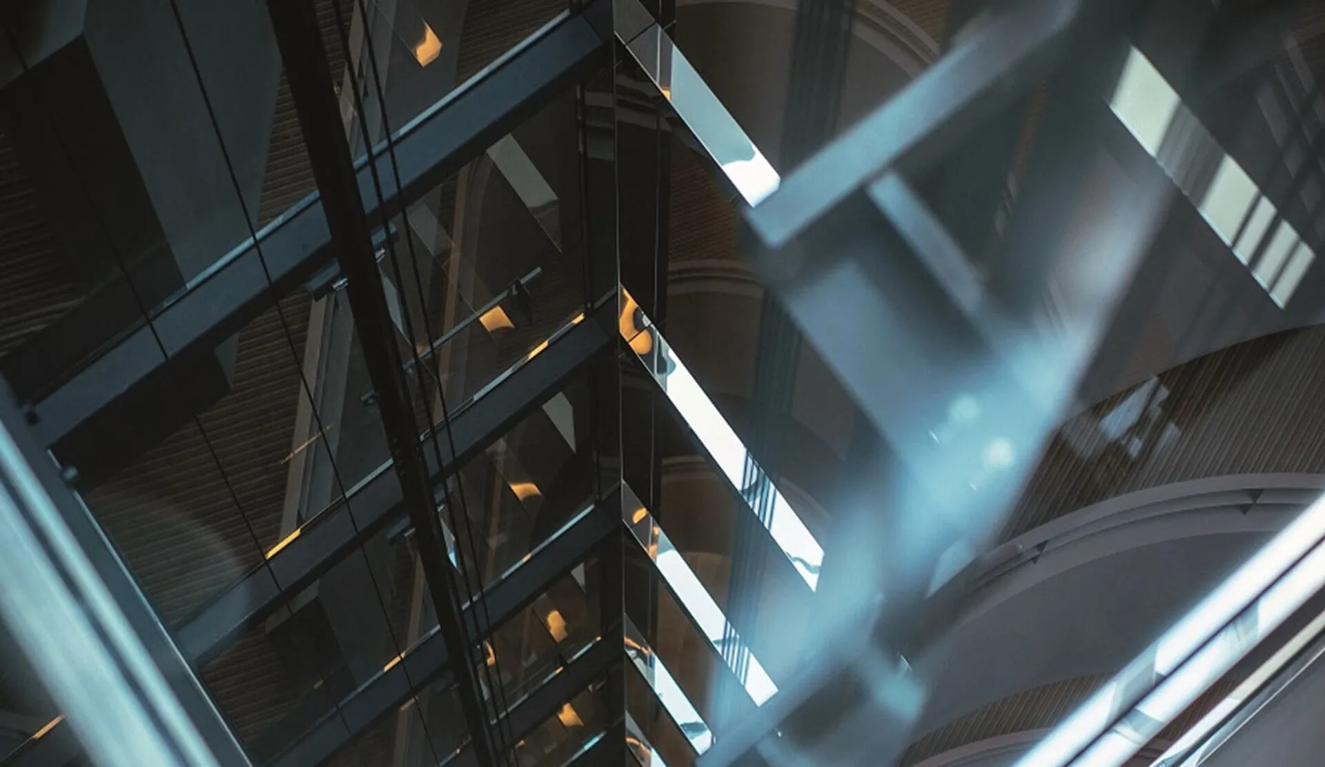 View out of glass elevator downstairs